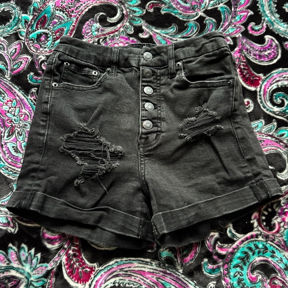 Aeropostale Black Distressed Jean Shorts